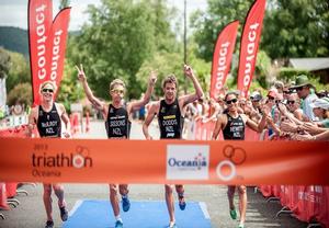  The NZ team winning the Oceania Mixed Relay Championship at Kinloch in February 2013.